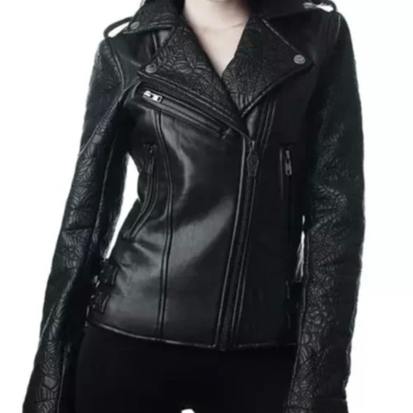 Killstar Graveyard Shift Spiderweb Vegan Leather Jacket - Picture 15 of 15
